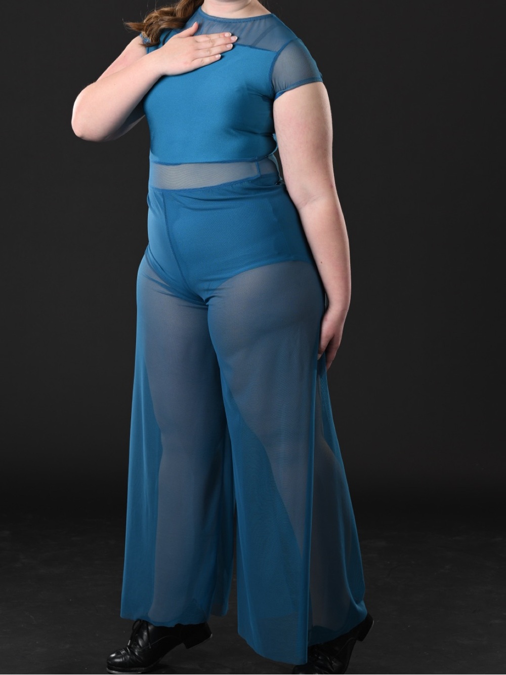 Sheer Wide-Leg Jumpsuit in Teal